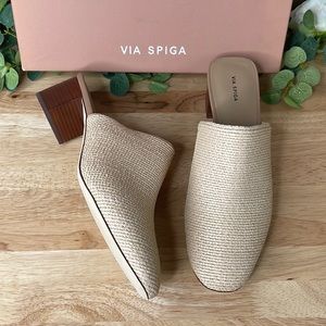 Via Spiga  Mitchel 2 Woven Block Heel Mules  Cream Size 10